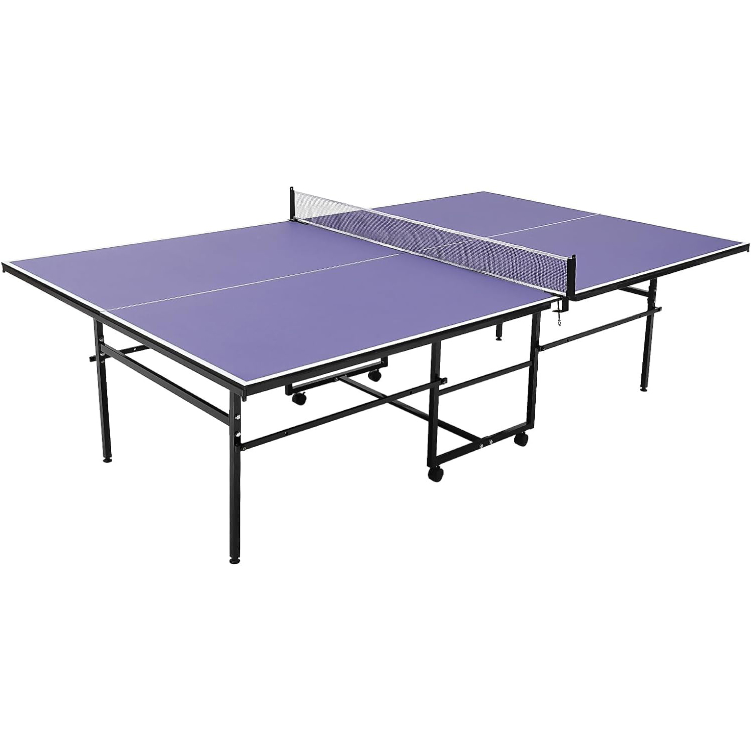 Table Tennis Barrier - 8フィートのポータブル卓球台、大人とティーン向けのプロ仕様ゲーム | 折りたたみ式屋内外兼用卓球セット（ネット、ラケット2本、ボール3個付き）- 簡単組み立て、シングルプレイヤー対応