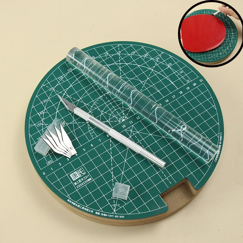 Table Tennis Form - 卓球ラバー回転カッティングマットセット DIY カッティングツール カッティングナイフ付き ピンポンラケット貼り付けアクセサリー 耐久性あり